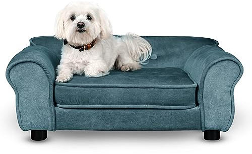 MG Design Haustiersofa in Blau – stabiles Holzgestell, weich gepolstert, pflegeleicht – Hundesofa & Katzensofa, fertig montiert