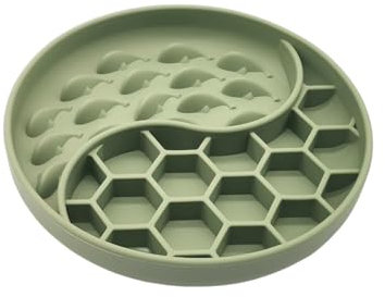 Silicone Honeycomb Slow Feeder Bowl for Small & Medium Dogs - Wet Food, Olive Green