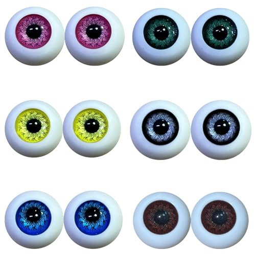 6 Pairs Halloween Props Fake Eyeballs,3D Resin Simulation Doll Eyes Halloween Bloody Decorations,Halloween Party Decorations Supplies Horror Scary Props, Trick or Treat Party Toy Accessories 22mm