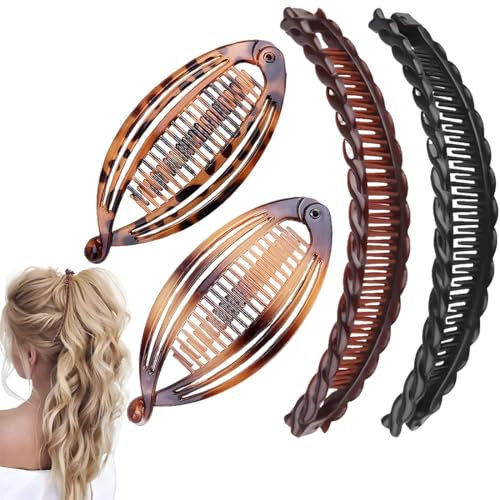 Clyhon Pinces à Banane,4 Pièces Queue de Poisson Clip pour Femmes Classique Pinces à Cheveux Longs Banane Française Peigne à Cheveux Porte-Queue de Cheval Banane,pour le Sport la vie