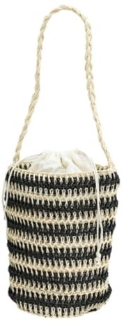KoeLaP Sac seau en paille tissée pour femme, Barres noires et blanches
