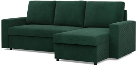 Mebligo - Ecksofa mit Schlaffunktion und Bettkasten 231 x 140 x 85 cm NEO Kollektion, Wohnlandschaft, Sofa L Form, Universal (Links und Rechts), Wohnzimmer Couch, Dunkelgrün