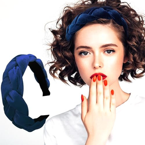 TJYAEKLTD Haarreifen Damen, Samt Haarreif Geflochten Stirnband Breit Haarband für Damen und Mädchen (Dark Blue)