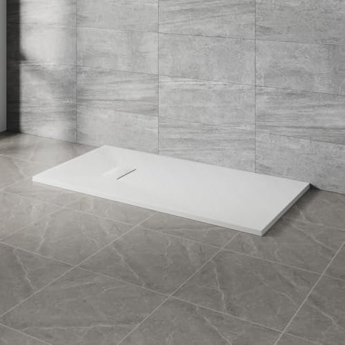 NRG 1500x700mm White Rectangle Shower Base Tray SMC Slate Effect Slip-Resistance Bathroom Shower Enclosure Tray