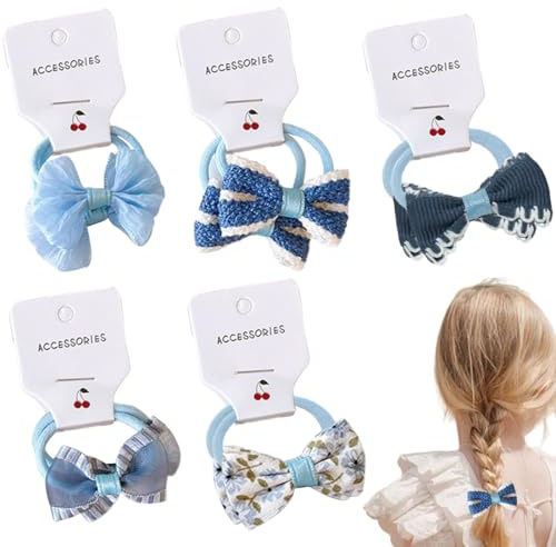 10er Set Haarschleifen, Bunte Elastische Haargummis, Baby Haargummis, Haargummis mit Schleife, Metallfrei, Haargummis für Pferdeschwanz, Haaraccessoires für Kleine Mädchen, Kinder (Blau)