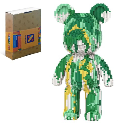 Neacole Bärenbausteine (7220 Stück), 43/46 cm, Bär Bausteine, Mikro-3D-Tierbausteine für Erwachsene und Kinder, Heim- und Bürodekoration, Geburtstags- und Valentinstagsgeschenke (Grüner flüssiger Bär)