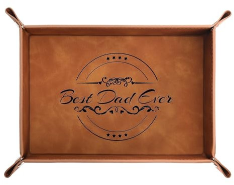 Best Dad Ever Gifts PU Leather Valet Tray, Key Tray Gifts for Dad Who Wants Nothing, Unique Presents from Daughter Son, Small