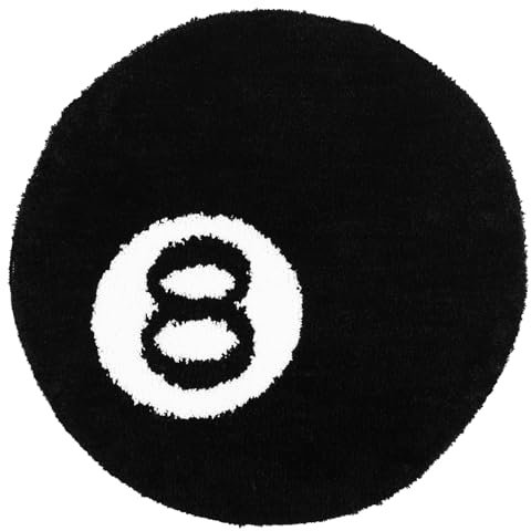 Eyoulife 8 Ball Teppich Runden rutschfest, 8 Ball Billard Teppich Tufting Weiche Textur Starke Wasseraufnahme Maschinenwaschbar, für Dekoration Wohnzimmer Esszimmer Schlafzimmer (Schwarz, 60x60cm)