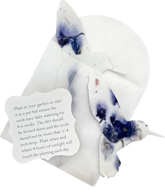 Set di 24 fogli di carta seminabile con semi di colibrì viola – Scrivibile e piantabile, fiori di campo con buste e guide di semina, regalo per gli amanti delle piante, utilizzabile per funerale