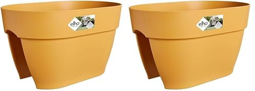 Elho Vibia Campana Flower Bridge 40 - Planteur pour Balcon & Extérieur - Ø 39.0 x H 22.0 cm - Jaune/Jaune Miel (Lot de 2)