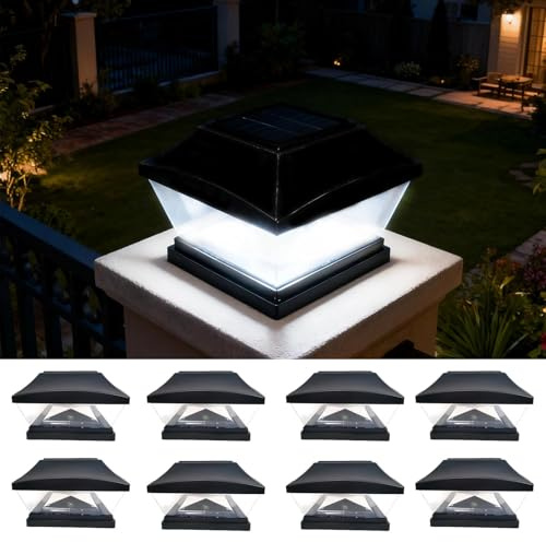 XRR 8 Stück Solar pfostenkappen Lichter 7x7 8x8 9x9 10x10 12x12 15x15 Led Pfostenkappe Zaun Lichte,Pfostenleuchte, IP65 Wasserdicht Zaunpfosten Lampe für hölzerne metall Pfosten Garten Deko-Schwarz