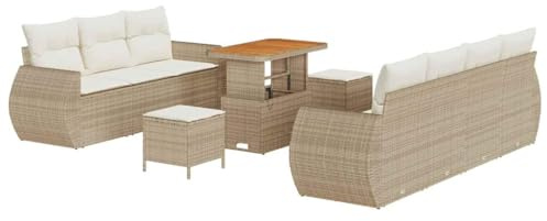 vidaXL Modulares Outdoor-Sofa-Set mit Kissen in Beige aus Poly Rattan – Gemütliche Gartenmöbel im 4-teiligen Set mit verstellbaren Füßen für Terrasse im Frühling und Sommer – Luxus und wetterfest