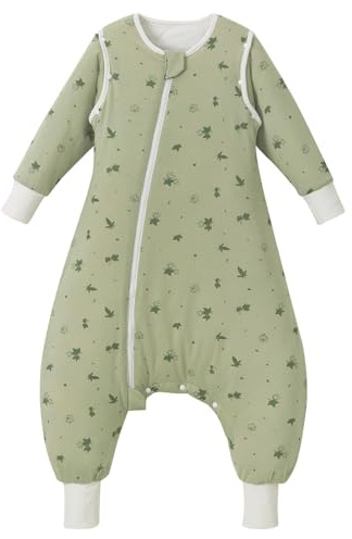 Nivolltha Schlafsack mit Füßen 2.5 TOG Baumwolle Ahorne M | 100% Baumwolle Winterschlafsack mit Füßen, abnehmbare Ärmel, Seitenreißverschluss & Schrittknöpfe, 100-110 cm, 3-5 Jahre