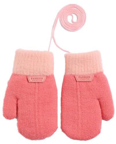 1 paire de moufles d'hiver chaudes pour enfant - Gants tricotés avec cordon - Doublure en polaire - Pour bébé de 1 à 3 ans - Pour bébé garçon et fille