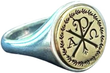 LKBEADS Chi-Rho-Kreuz aus 925er Sterlingsilber | Versilberter Ring | Siegelring in runder Form, 15 x 15 mm | Bandgröße US 5–12,5 Avelaibal | LKDR_0786
