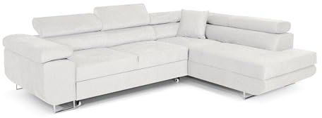 COMFORTINO FURNITURE Ecksofa mit Schlaffunktion PASTI L-Form, Sofa Couch mit Bettkasten, 3-Sitzer Eckcouch, Schlafsofa für Wohnzimmer, Big Sofa Couch mit Schlaffunktion (Bouclé Weiß, Ottomane Rechts)