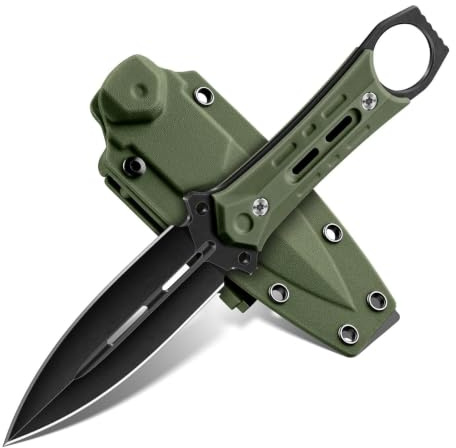 Freelander Outdoor Messer Klein aus D2 Stahl mit Kydex Scheide | Campingmesser mit G10 Griff, Full Tang Bushcraft Survival Messer, Geschenke für Männer Outdoor, Grün