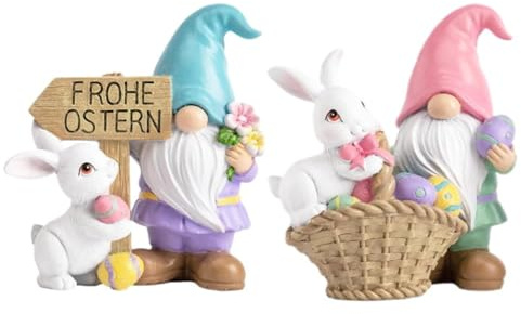2 pezzi di piccoli nani coniglietto in resina, decorazioni con coniglio di Pasqua, piccoli nani decorativi - mini decorazioni da giardino con coniglio, artigianato fatto a mano, regalo di Pasqua 10 cm