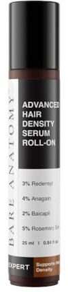 Bare Anatomy Advanced Hair Density Roll-On 3% Redensyl + 4% Anagain + 2% Baicapil + 5% Rosemary, Rice Water, Biotin & Saw Palmetto Reduces Hair Fall, Supports Hair Growth Black 25 ml