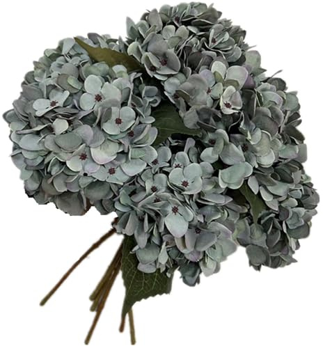 forestmistry 5pcs Artificial Blue Hydrangea Flower Branch Faux Silk Hydrangea Hortensia for Wedding Centerpieces Home Party Floral Arrangement Decor (blue)