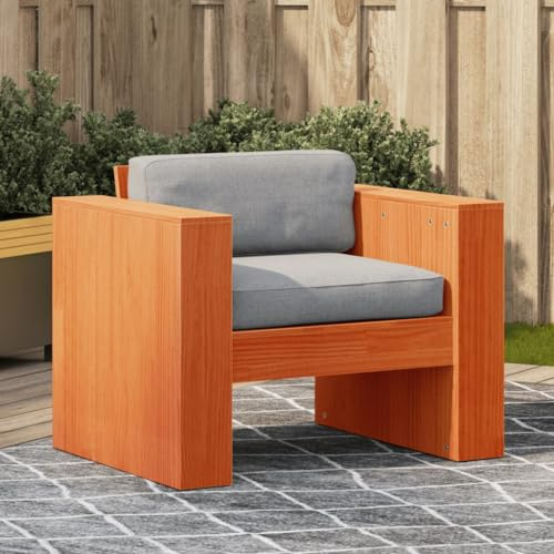 IBUQDDV Massivholz Gartensessel Kiefer Wachsbraun 79x60x62 cm Outdoor Sitzmöbel mit Armlehnen und Rückenlehne für Terrasse Garten rustikale Holzoptik