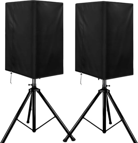 CREATCABIN 2 Pcs Outdoor Speaker Covers Weatherproof UV Protection PA DJ Speaker Covers for Powered Speakers 210D Thick Oxford Cloth Waterproof Dustproof Speakers Protective Cover Black 18x12x11 Inch