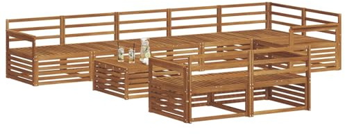 vidaXL Outdoor-Sofagarnitur 9 pcs Natur Massivholz Akazie, Garten, modernes Sofa für draußen, schicke Lounge-Möbel, haltbar und bequem für Deine Terrasse