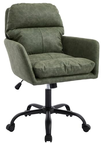 SEEDWAVE Bürostuhl im Vintage-Design mit PU-Leder in Used-Optik, höhenverstellbar, 360° drehbar, Retro Schreibtischstuhl für Büro und Homeoffice (Olivgrün)