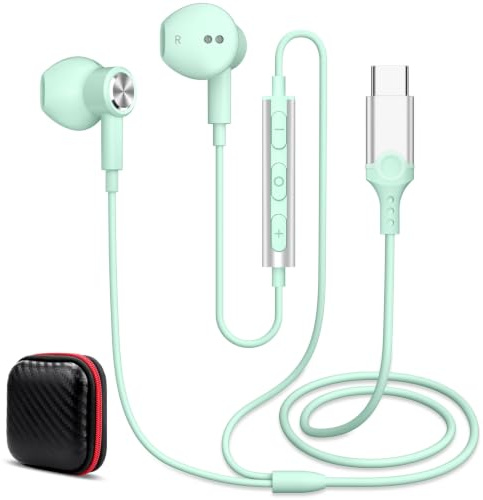 Auriculares con Cable Tipo C para xiaomi REDMI Note 15 Pro+ 17 ProMax,Verde | Magnéticos Auriculares con Cable USB-C Micrófono y Control de Volumen para Honor Magic 8 Pro Magic V6 200 600 Lite X8d