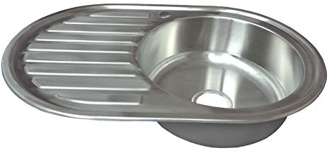 1 x Fregadero empotrable de acero inoxidable 304-0,8 mm – grande, ovalado redondo con estante con desagüe 76,5 x 50 cm, fregadero 1 platillo acero inoxidable
