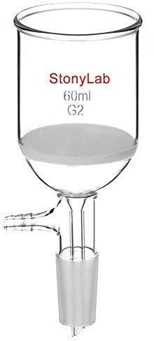 StonyLab Vidrio Borosilicato Buchner Filtrado Embudo con Frita Mediana,46mm de Diámetro Interno, Profundidad de 60mm, con 24/40 Estándar Cónicos Articulación Interna y Vacío Serrado Tubulation- 60ml