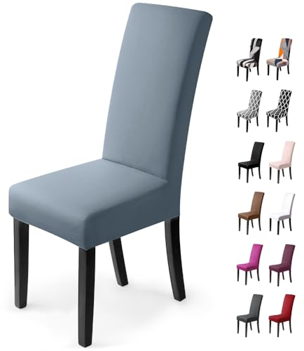 Stuhlhussen 4Stück,Stretch-Stuhlbezug elastische moderne Husse Elasthan Stretchhusse Stuhlbezug Stuhlüberzug.bi-elastic Spannbezug,sehr pflegeleicht und langlebig Universal(Packung von 4,Nebel-Blau)