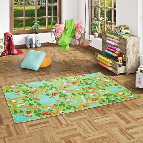 Snapstyle Kinder Spiel Teppich Campingplatz Grün in 24 Größen