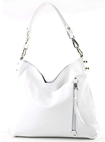 modamoda de T183 Damen Schultertasche Handtasche Tragetasche Echtleder Groß handmade in Italy, Farbe:Weiß