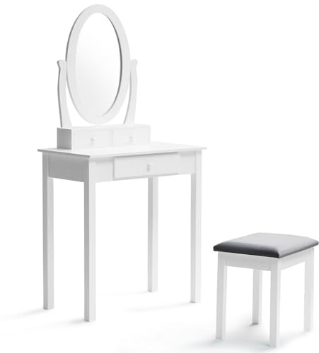 IDMarket - Schminktisch Betty mit Spiegel und Hocker