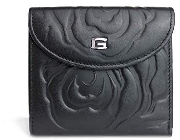 GIUDI ® Geldbörse für Damen Echtleder mit Blumenprägung Hochwertig Nachhaltig (Schwarz)