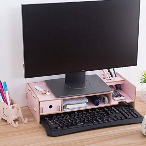 HKPLDE Monitorständer Holz Stabiler Mit Schubladen Ergonomisches Bildschirmständer Abnehmbarem Bildschirmerhöhung-Rosa-48x20x12.3cm