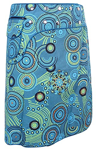 Vishes - Alternative Bekleidung - Wickelrock kurz Rock zum Wickeln Druckknöpfe Blumen Kreise Bestickt