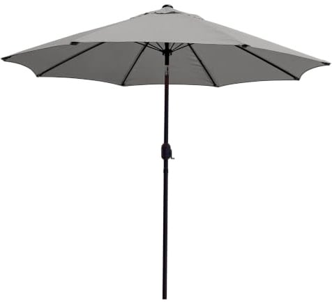 2.7m Wind Up Parasol – Tilt and Crank Mechanism - Polyester Canopy – Stylish Garden Umbrella in Green, Blue, Terracotta, Grey or Beige. (Grey)