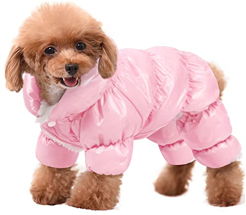 AOFITEE Hundemantel, Wasserdichte Hundejacke für den Winter, Ganzkörper Hundemäntel Schneeanzug, Winddichte Welpendaunenjacke Puffermantel, Fleece Winterweste für Hunde, Rosa, 2XL
