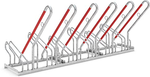 Anlehnparker 2506 | Fahrradständer einseitig | für 6 Fahrräder | Freiaufstellung | erweiterbar | Abwechselnde Hoch-/Tiefeinstellung | mit Anlehnbügel | Fahrradparker Bodenparker Mehrfachständer
