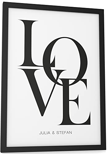 Papierschmiede® Love Bild, Personalisiertes Bild Paar | DIN A4 (21x30 cm) Bilderrahmen wählbar | Poster Personalisiert Hochzeit, Geschenke, personalisierte Bilder mit Namen, „Wedding LOVE“