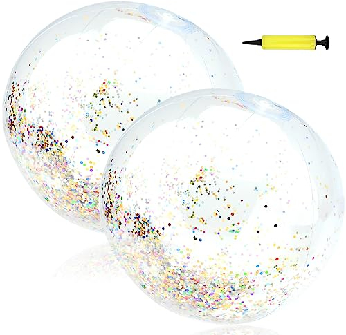 Ø 16 Zoll - Wasserball Glitzer Aufblasbarer Ball Strandball Sommer Schwimmball Spielbälle Pailletten Glitzer Pool Ball Schwimmfähig Wasserspielzeug Für Kinder Erwachsene Transparente Kugeln Rainbow