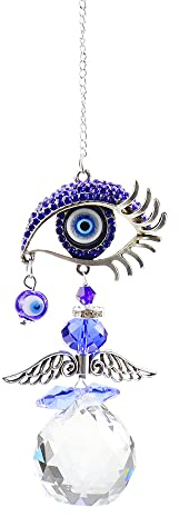 CYUaoao Sonnenfänger Kristall Anhänger Engel Türkische Blaue böse Auge Schuzt und Glückbringer Ornament Amulett ideal zum Aufhängen am Fenstern Regenbogen Marke Dekor Kronleuchte 35cm