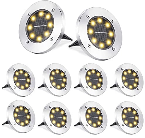 Qedertek Solar Bodenleuchten Aussen Garten - 8 Stück 8 LED Solarleuchten Außenleuchte Warmweiß, Led Solar Gartenleuchten Wasserdicht Solarlampen für Garten, Rasen, Gehweg, Patio, Auffahrt