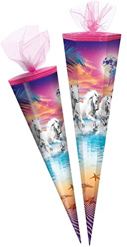 alles-meine.de GmbH Schultüte - Pferde am Strand 50-85 cm Größe wählbar Zuckertüte - Tüllabschluß - eckig/rund - Mädchen - klein & groß - Geschenktüte - Schulanfang - S..