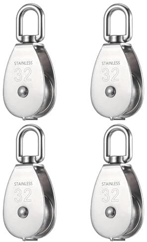 Bohaner 4Pcs Stainless Steel Shell Pulley Blocks Heavy Duty Single Pulley Block Wheel Swivel Lifting Rope M32