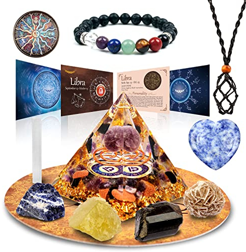 vuUUuv Horoskop Orgonpyramide ， Waage Heilkristall Geschenkset ， Sternzeichensteine ??zum begleitenden Geburtsstein, für Astrologie ， Reiki ， Energie, Meditation