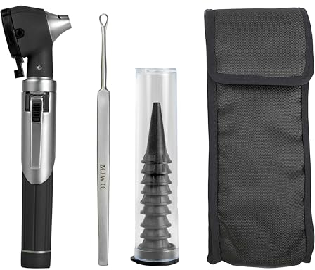 Mini-Taschen-Glasfaser-Otoskop für erwachsene Kinder mit extra austauschbarem LED-Licht und Ohrenschmalz-Entfernungswerkzeug aus Edelstahl (Silver)