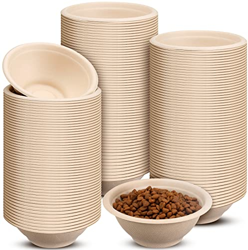 Thenshop 200 Pcs Biodegradable Disposable Pet Bowls Bulk Travel Paper Food Bowls for Small Dogs Puppy Cat Food Dish Safe Container for Outdoor Small Animal Feeding and Watering Supplies(8 oz)